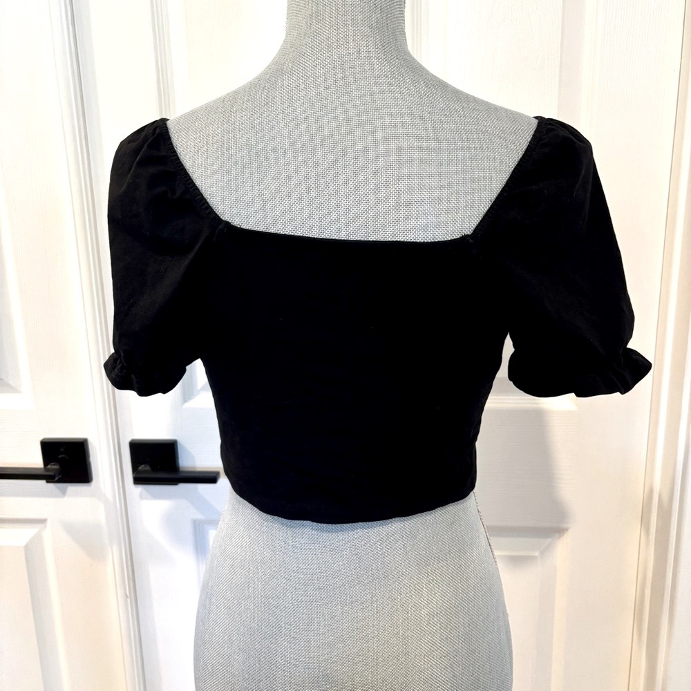Luvalot Women’s Black Tie Front Top SIZE 2 Cropped Summer Festival Wear Boho - Picture 5 of 7